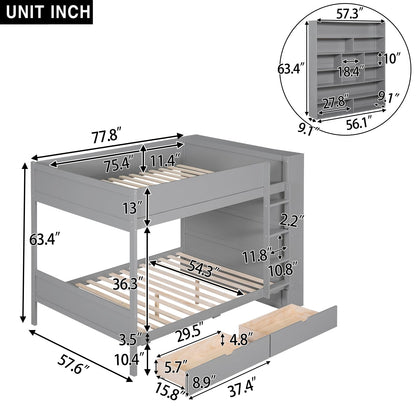 Merax Full Over Full Bunk Bed with 2 Drawers and Multi-Layer Cabinet, Gray