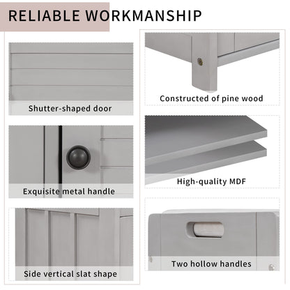 Bellemave Storage Bench with 3 Shutter-Shaped Doors and Flip-Open Storage Box, Shoe Rack for Entryway and Hallway,Shoe Bench with Adjustable Shelves Storage Space and Removable Seat Cushion, Gray Wash