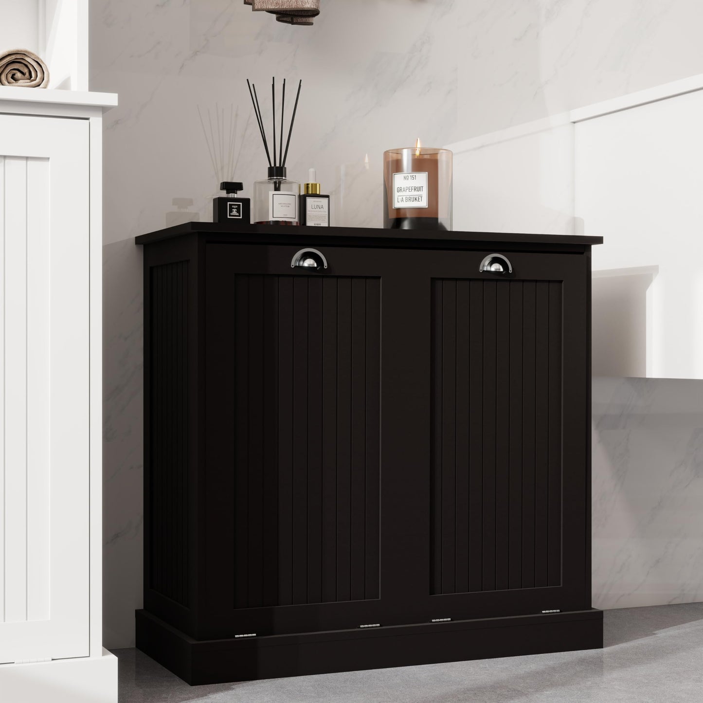 Two Compartment Tilt Out Laundry Sorter Cabinet Black