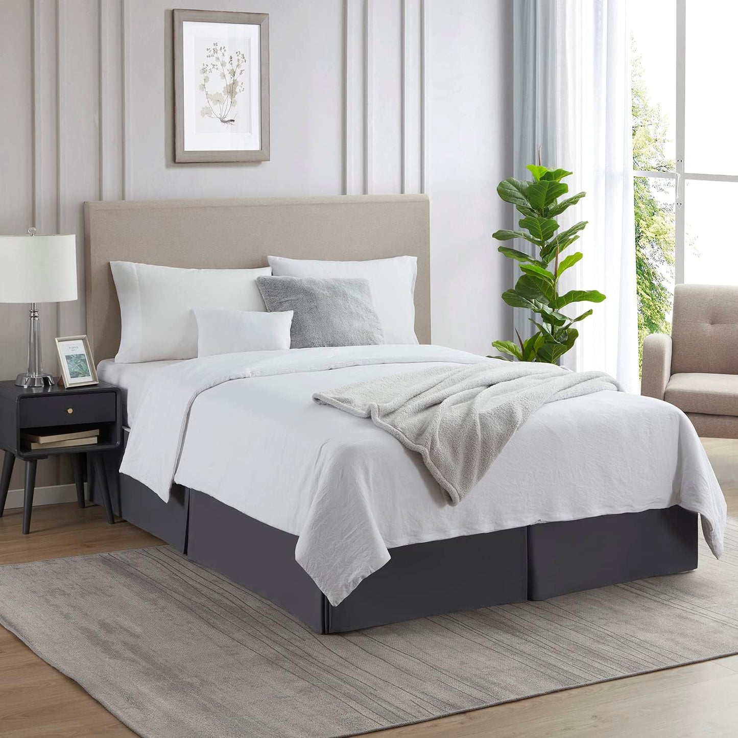 Nestl Dark Gray Bed Skirt Queen Size - 14 Inch Drop, Pleated Microfiber Hotel Quality