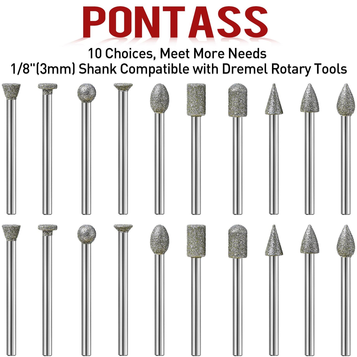 40Pcs 120 Grit Diamond Grinding Bits Compatible with Dremel Rotary Tool, Stone Carving Diamond Drill Bits with 1/8 Inch Shank for Stone Carving, DIY Grinding, Polishing, Engraving