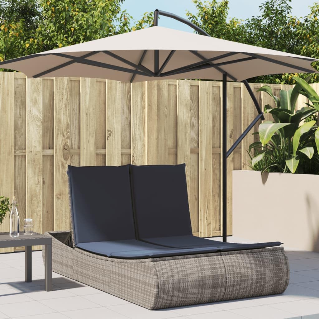MBDRKVGF Double Sun Lounger with Canopy and Cushions, Outdoor Poly Rattan Daybed with Adjustable Backrest, Gray Patio Lounge Chair for Garden Poolside