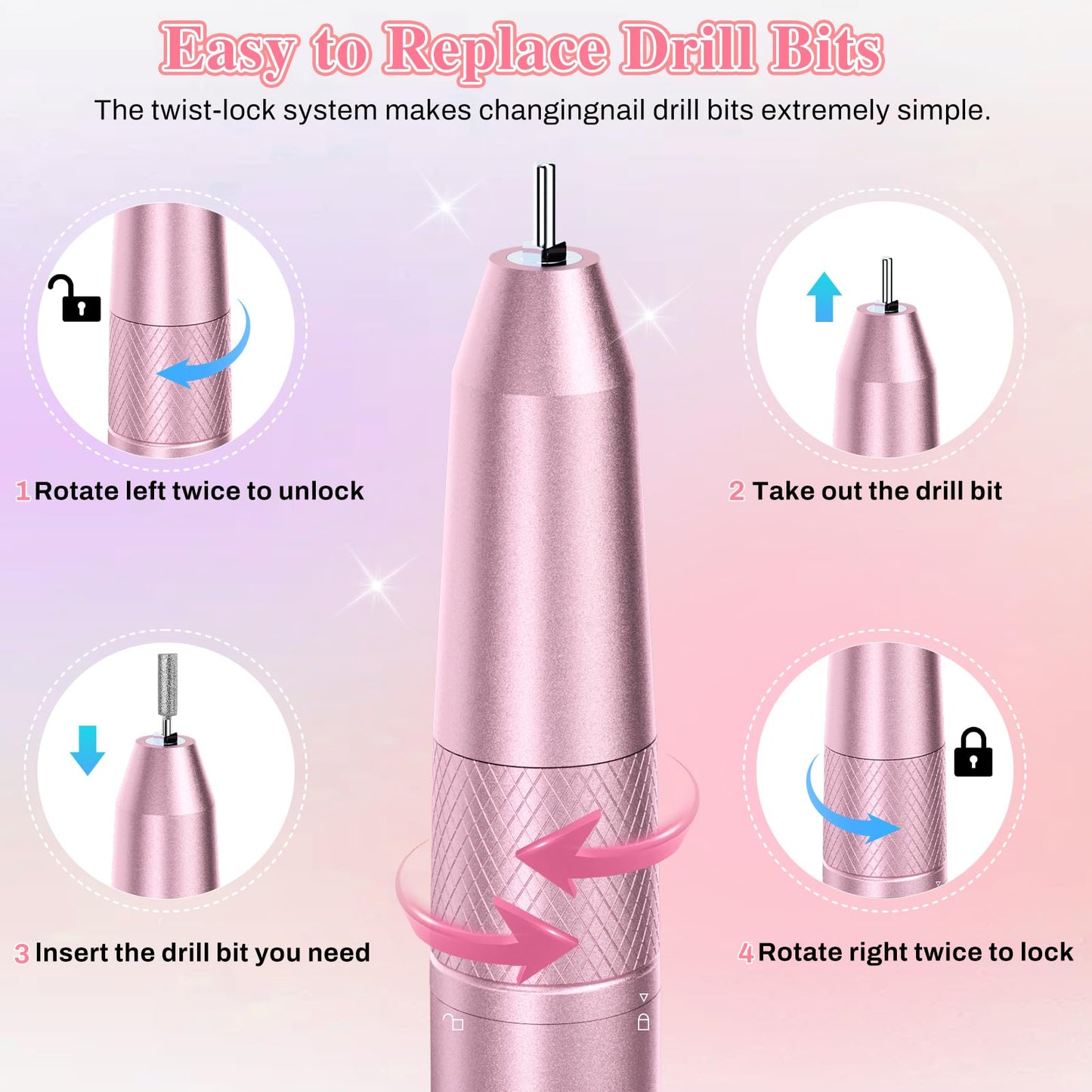 Electric Nail Drill Professional, 50000RPM Electric Nail File Portable Nail Drill Kit 6000mAh Rechargeable Machine for Acrylic Gel Nail, Manicure Pedicure Polishing Nail for Salon Home Purple