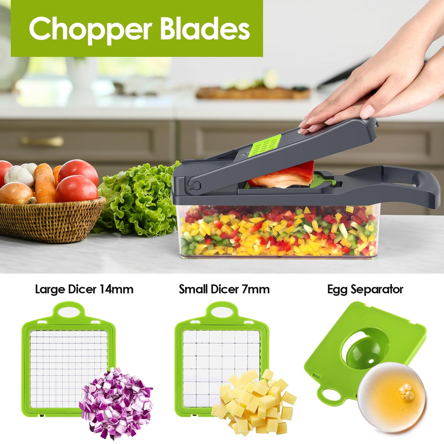Putsea Vegetable Chopper Pro, Mandoline Slicer – 7 Stainless Steel Blades for Onion, Potato, Salad – Safe, Easy Clean & Dishwasher Safe Kitchen Gadget – Ideal for Parents, RV