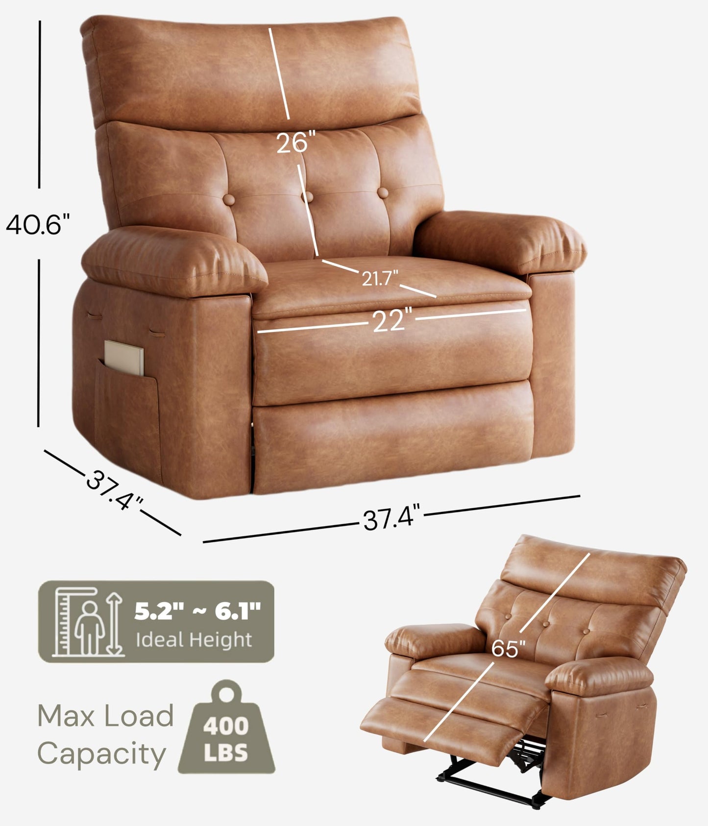 GarveeHome Recliner Chairs, Classic Manual Leather Recliner, Home Theater Seating with Lumbar & Arms Support for Living Room, Bedroom and Nursery - Coffee (Coffee, Standard)
