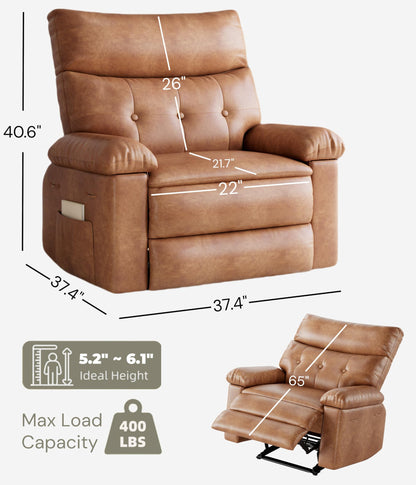 GarveeHome Recliner Chair - PU Leather Manual Recliner for Adults, Lazy Chair with 1.5X Sponge Comfort Arm and Back for Living Room, Bedroom