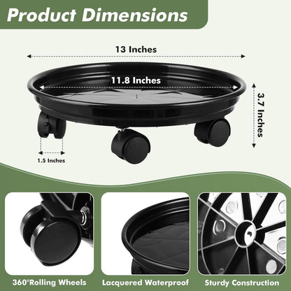 5 Packs 11.8" Plant Caddy With Wheels Plastic Rolling Stands Heavy-Duty Dolly With Casters Indoor Outdoor Wheeled
