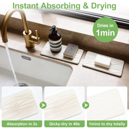 Water Absorbing Stone Tray for Bathroom Sink Stone Drying Mat for Kitchen Counter Diatomite Sink Soap Dispenser Trays Quick Dry Mat Kitchen Decor Diatomaceous Earth Vanity Tray Bathroom Accessories
