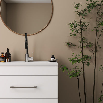KEIKI 24" Gloss Wall-Mounted Bathroom Vanity with Ceramic Sink, Double Soft-Close Drawers, Modern Minimalist Design