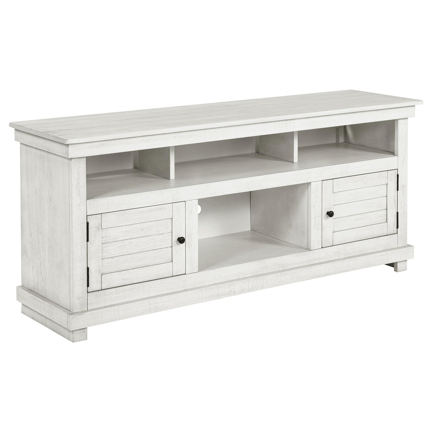 Coaster Home Furnishings - Payne - Wood - TV Stand with Two Door Cabinets, Shelves, Roughhewn Details and Farmhouse Style - Living Room - 60-Inch - Distressed White - 710052