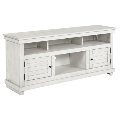 Coaster Home Furnishings - Payne - Wood - TV Stand with Two Door Cabinets, Shelves, Roughhewn Details and Farmhouse Style - Living Room - 60-Inch - Distressed White - 710052