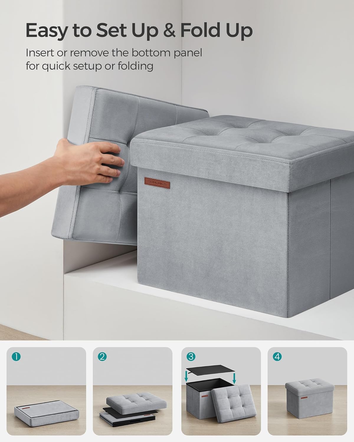 12.2 16.1 Inches 286 lb, ULSF200G02 SONGMICS Storage Ottoman, Foldable Small Ottoman Foot Rest, x Foot Stool, Ottoman