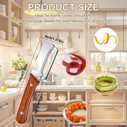 Multi-Functional Vegetable Peeler for Kitchen, With Wooden Handle and Bottle Opener, Comfortable and non-slip handle Stainless Steel Blade Easy to Clean for Fruit Potato Pumpkin Papaya (2 PCS)