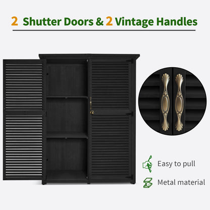 MCombo Outdoor Storage Cabinet, Wooden Storage Shed with Latch, Outside Garden Tool Shed with 2 Doors for Patio Yard Lawn, 1900 (Black, Large)
