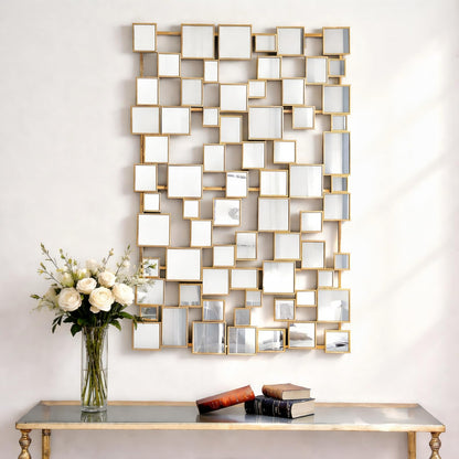 NXHOME Gold Modern Wall Mirror - 45"×30" Large Metal Framed Decorative Mirror, Unique Mosaic Design Wall Mirrors for Living Room Entryway Hallway Home Art Decor