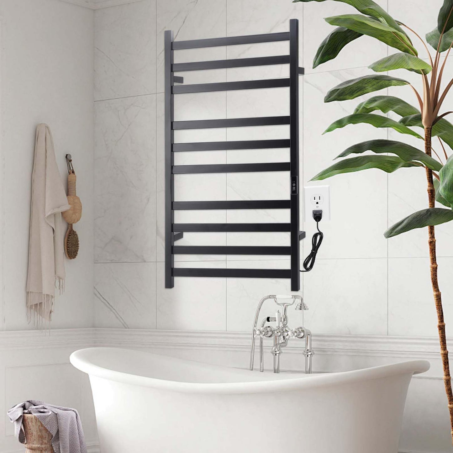 Towel Warmer Heated Towel Bar-Rack - Nopwer Bathroom Wall Mounted Electric Towel Drying Plug-in Matte Black 8 Bars