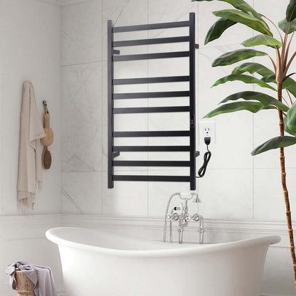 Towel Warmer Heated Towel Bar-Rack - Nopwer Bathroom Wall Mounted Electric Towel Drying Plug-in Matte Black 8 Bars