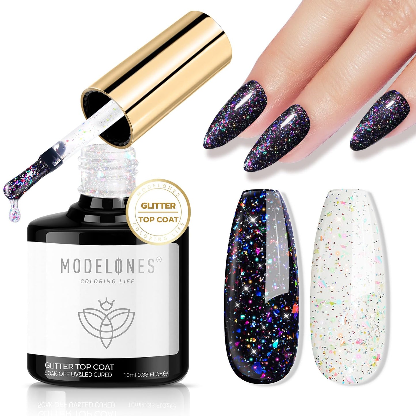 modelones Builder Nail Gel with Gel Top Coat, 3Pcs Clear Builder Nail Kit for Thickening Apex Building Extension Rhinestone Gel Tips Glue, U/V LED Lamp Cured for Home DIY Salon Girls