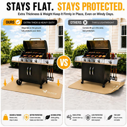 FLASLD Large Under The Grill Protective Deck and Patio Mat, 32 x 60 inches Oil-Proof, Fireproof Indoor Fireplace Mat Prevents Ember Damage Wood Floor, Khaki