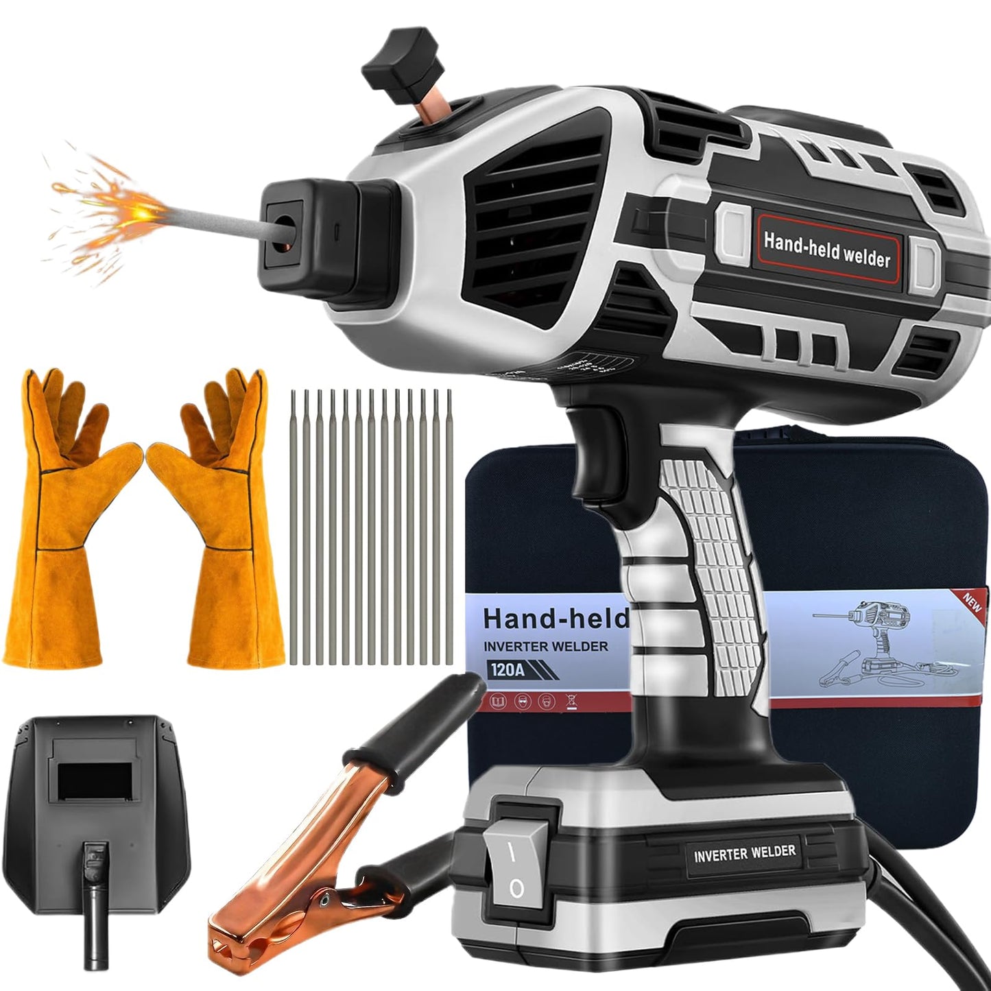 Portable Electric Welding Machine 110V with 20pcs Rods: 20-120A IGBT Inverter Handheld Welder Machine ARC Welder Gun - for 3/32"-1/8" Wire Rods and DIY, Repairs, Professional Use