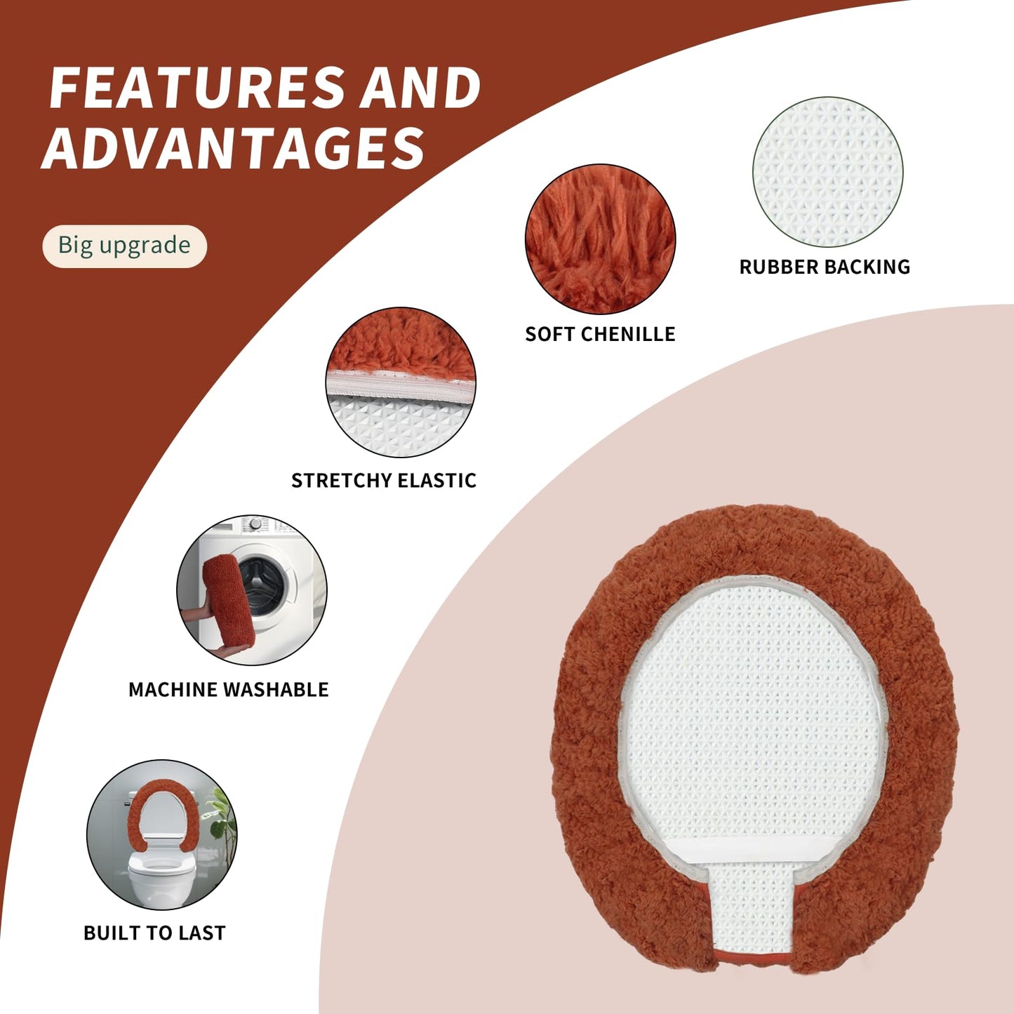 Baahrnom Microfiber Elongated Toilet Seat Cover 19.5"x 15" Machine Washable Solid Toilet Lid Cover Adjustable Rubber Backing Fits Only 18-19.5" L x 14-16" W Elongated Toilet Seat