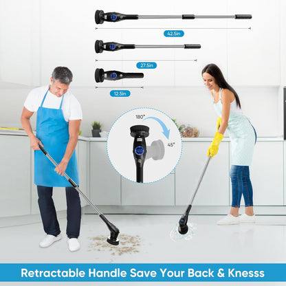 Electric Spin Scrubber, Asknoon Upgraded Power Cordless Shower Scrubber, 8 Replacement Heads, Adjustable Bathroom