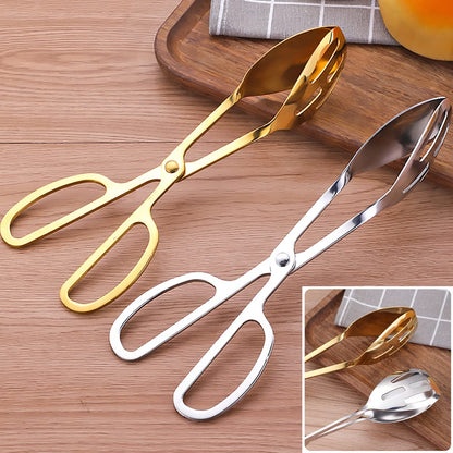 IAXSEE 2 Pieces Buffet Salad Tongs for Kitchen Serving and Cooking, Stainless Steel Food Scissor Tongs, Catering Utensil for Bread Cake Bake Steak Barbecue (Silver)