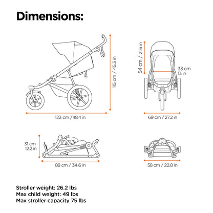 Thule Urban Glide 3 Single Child All-Terrain Stroller, Lightweight, Air-Filled Tires & Suspension, Integrated Hand Brake