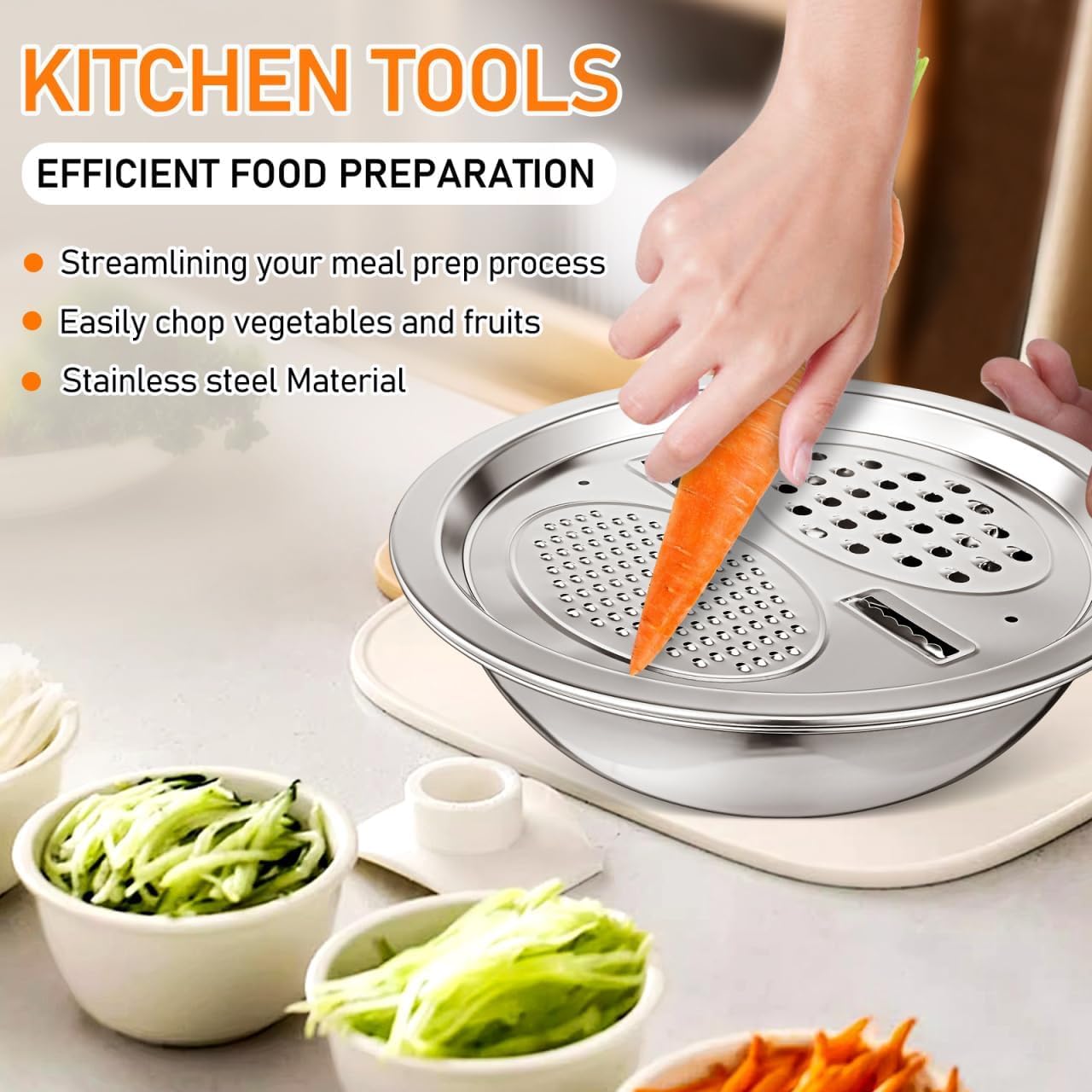 Stainless Steel Mixing Bowls Set, Grating Bowl, 3 in 1 Multifunctional Stainless Steel Basin Strainer Set with Grater, Strainer Drain Basket for Rinsing Draining Mixing (10.2"/26cm)