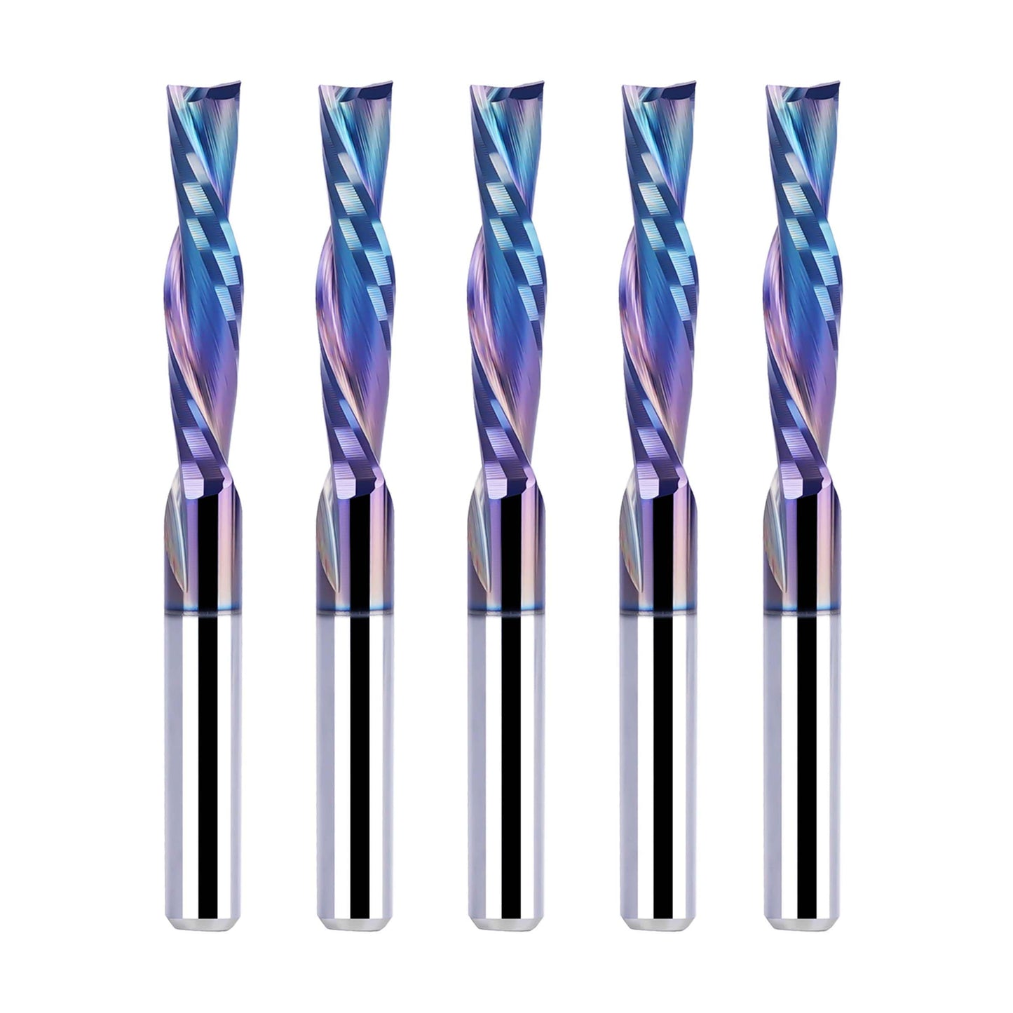 SpeTool 5-Piece Carbide Spiral Downcut CNC Router Bits Set, 1/8 Inch Cutting Dia 1/8 Inch Shank with TAC Coated End Mill Bit for Wood Carving Engraving Tool