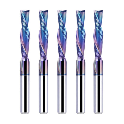 SpeTool 5-Piece Carbide Spiral Downcut CNC Router Bits Set, 1/8 Inch Cutting Dia 1/8 Inch Shank with TAC Coated End Mill Bit for Wood Carving Engraving Tool