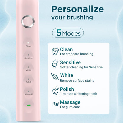 Electric Toothbrush for Adults with 8 Brush Heads, Sonic Toothbrush Rechargeable with a Holder & Travel Case, 2.5 Hours Charge for 120 Days Use - Light Blue