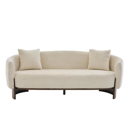 Christopher Knight Home 81 inch Curved Boucle Sofa with Wooden Base Indoor Couch Upholstered Modern Living Room Sofa Comfortable Wood Frame Seating for Home Lounge, Beige