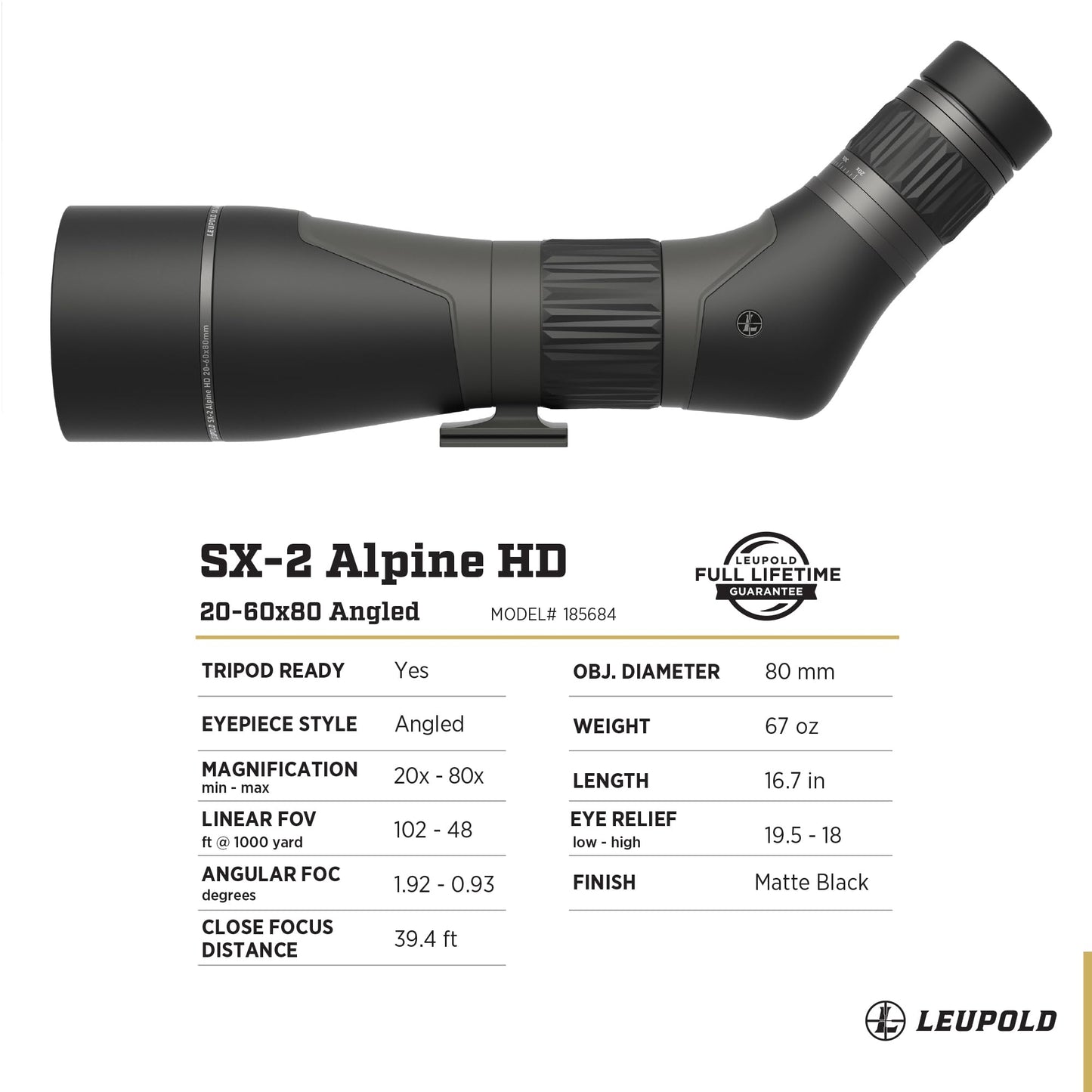 Leupold SX-2 Alpine HD Gen 2 20-60x80mm Angled