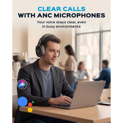 TREBLAB Bluetooth Headphones Over The Ear, Noise Cancelling, Hybrid ANC, 64H Battery, IPX4, Foldable Wireless Headphones with Mic, Lightweight, Work and Travel – U5