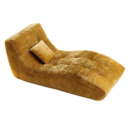 Huadeo Chaise Lounge Chair with Curved Back, Modern Upholstered Recliner Sofa, Tufted Accent Lounger Comfortable Lazy Chair for Bedroom, Apartment (Yellow)