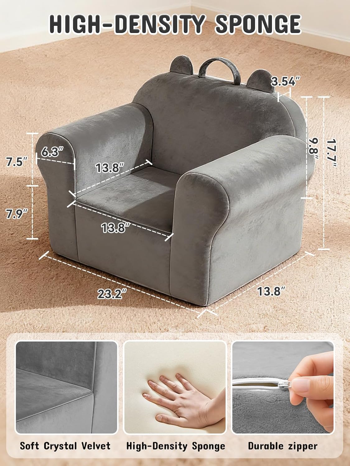 Cozy Kids Sofa Chair with Removable Washable Cover Kids Couch Toddler Chair Toddler Bed Crystal Velvet Furniture