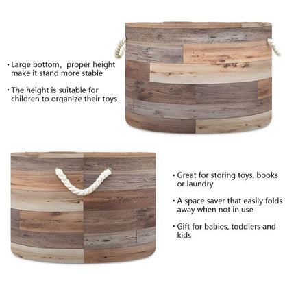 SDMKA Wood Floor Texture Laundry Hamper - Extra Large Storage Basket, 20" x 14", Blanket & Toy Basket, Decorative Cotton Rope Handle
