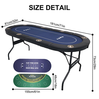 LXJIN 3 in 1 Foldable Poker Table with Reversible Game Mat, 8 Players Game Table with 8 Cup Holders, Suitable for Texas Holdem&Blackjack and Most of Poker Game.