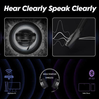 NUBWO G06 Dual Wireless Gaming Headset with Microphone for PS5, PS4, PC - 23ms Low Latency Audio - 100-Hour of Playtime - 50mm Drivers (Black-Orange)