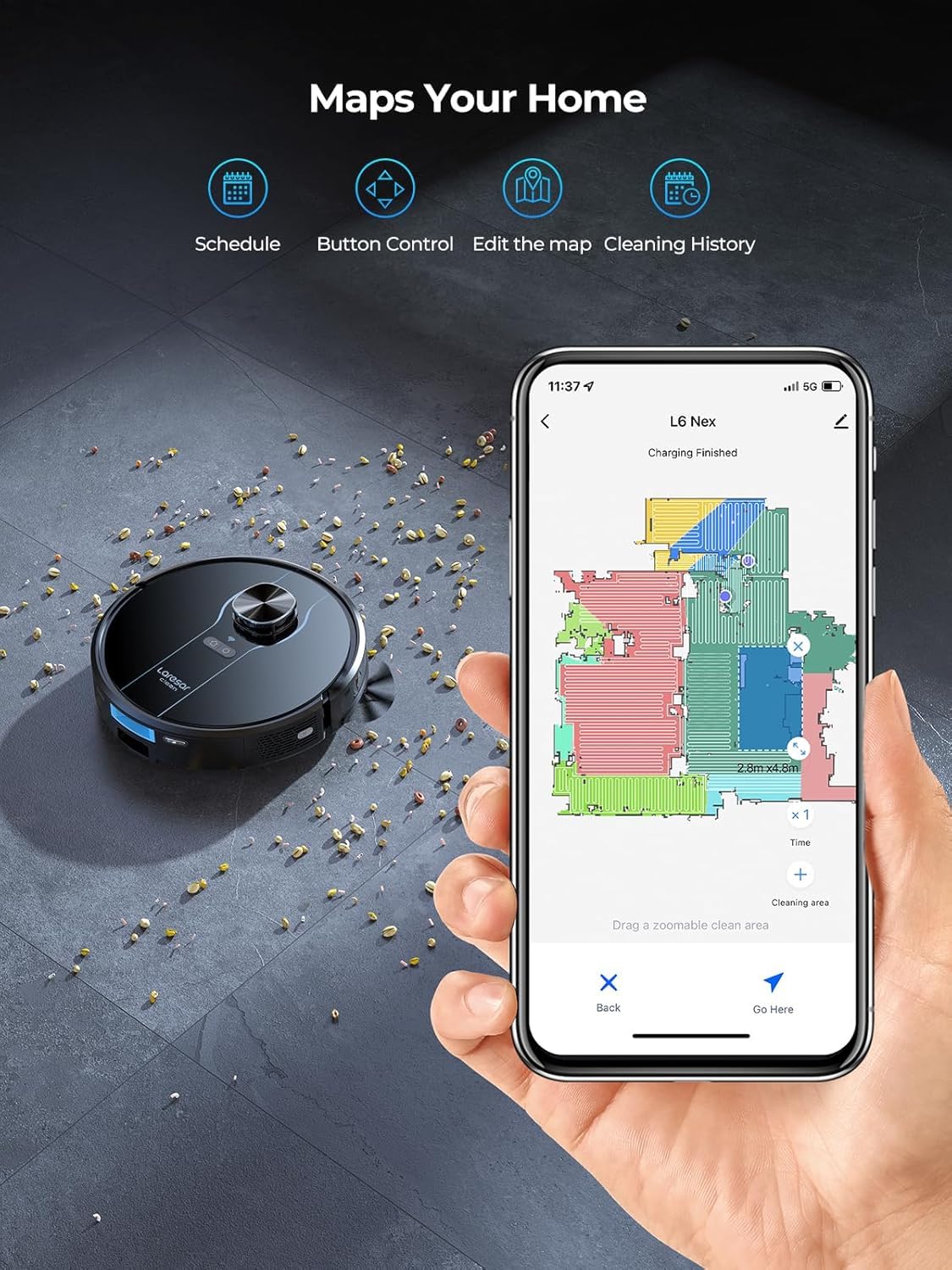 Laresar Clean Robot Vacuum and Mop, 5000Pa Robot Vacuum with 60 Days Self Emptying Station, Lidar Navigation Robot Vacuum Cleaner, Mapping, WiFi/APP/Voice,Ideal for Pet Hair,Carpet and Hard Floor