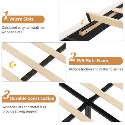 Garvee King Size Velvet Bed Frame, Vertical Channel Tufted Headboard, Height Adjustable, Upholstered Platform Bed, No Box Spring Needed, Beige