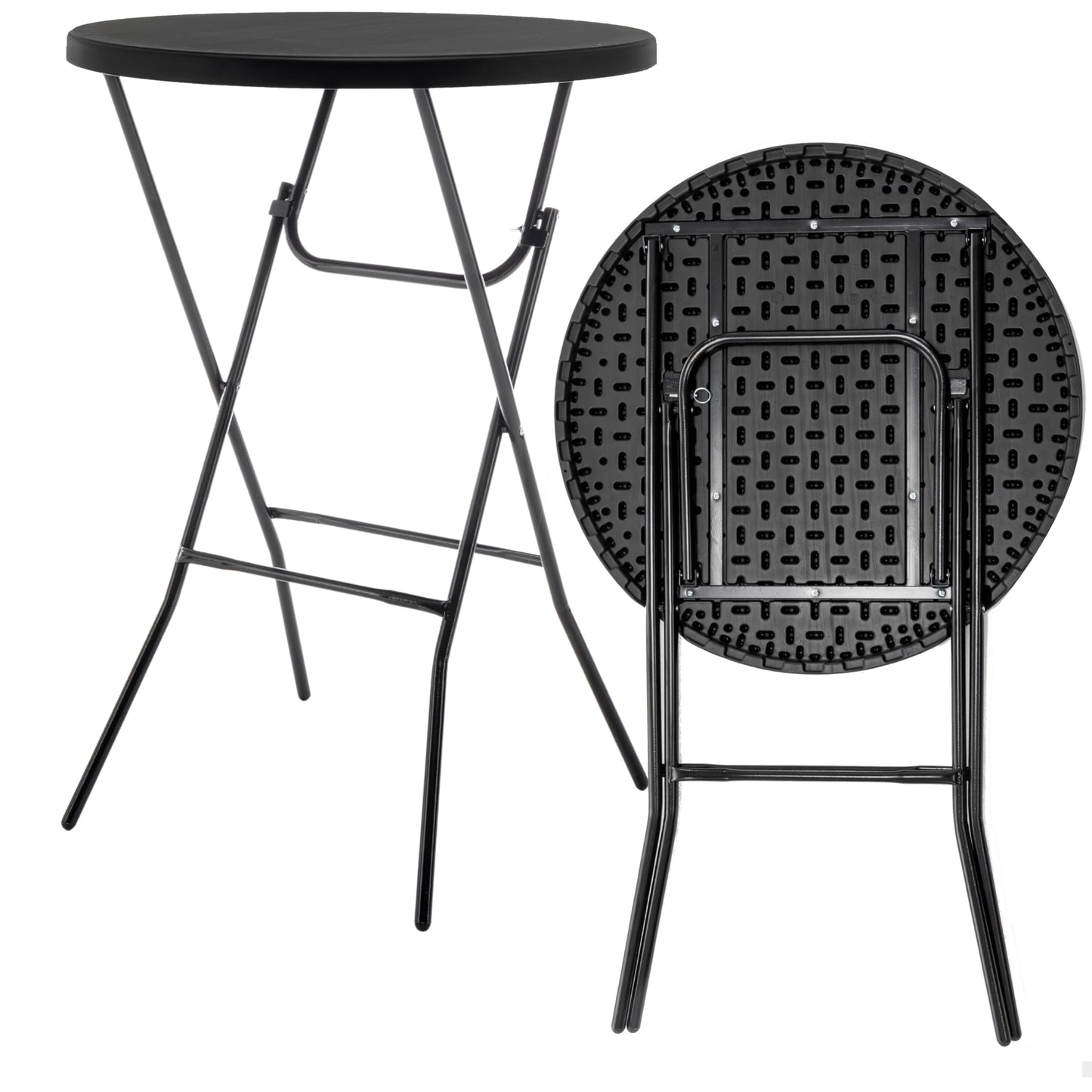 BTEXPERT Set of 5, Black 2.63 Foot Round Plastic Bar Height Folding Table Commercial Portable for Banquet Patio Backyard Dining Wedding Party Events Home Kitchen Indoor Outdoor, Thick Top Metal Frame
