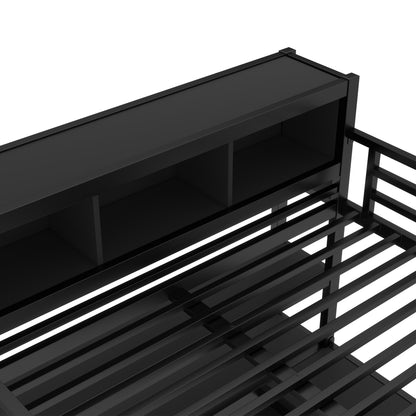 Bellemave Queen Size Loft Bed with Desk, Wardrobe & Storage Shelves, Modern Metal Loft Bed Frame for Adults, Teens, Kids, Space-Saving Queen Bed for Small Rooms, Dorms, Apartments (Queen, Black)
