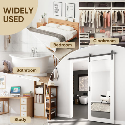 BARNSMITH 32in x 84in Mirror Barn Door with 5.5FT Sliding Door Hardware Kit Included, 1 Lites Full Length Mirror Door, Solid Wood Water-Proof PVC Surface,No Assembly Required,White