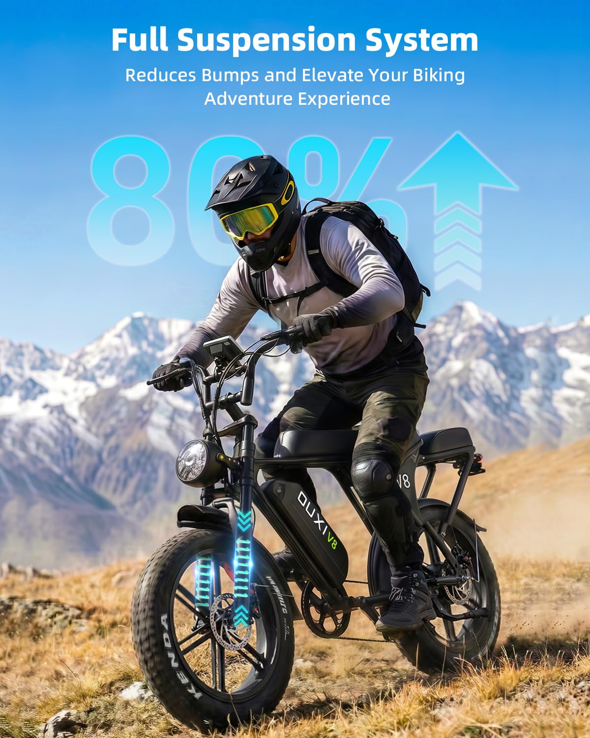 OUXI V8 Electric Bike for Adults, Ebike with15.6AH Removable Battery Max 60Miles, 20" Electric Dirt Bike Dual Disc Brakes, 7-Speed Gear, Electric Motorcycle for Commuting & Off-Road