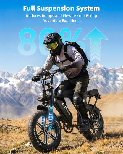 OUXI V8 Electric Bike for Adults, Ebike with15.6AH Removable Battery Max 60Miles, 20" Electric Dirt Bike Dual Disc Brakes, 7-Speed Gear, Electric Motorcycle for Commuting & Off-Road