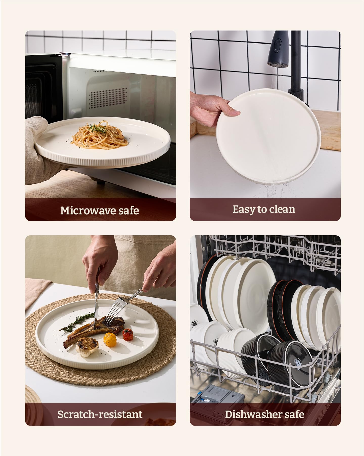 Richmount Star 12-Piece Plates and Bowls Set, Porcelain Dinnerware Sets for 4 Service, Modern Dish Set-Chip and Scratch Resistant, Dishwasher & Microwave Safe, Creamy White