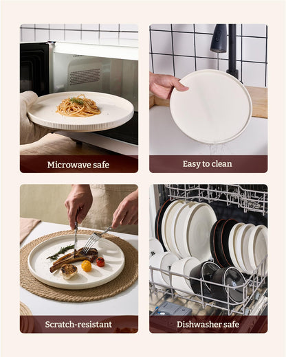 Richmount Star 12-Piece Plates and Bowls Set, Porcelain Dinnerware Sets for 4 Service, Modern Dish Set-Chip and Scratch Resistant, Dishwasher & Microwave Safe, Creamy White