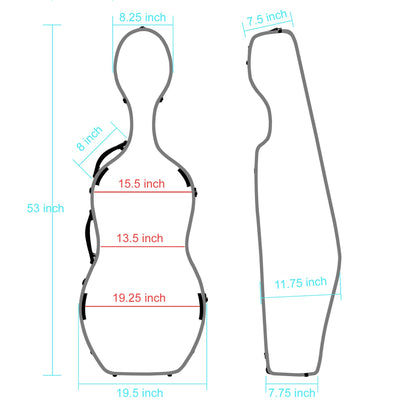 MI&VI CC-7002 Classic Carbon Fiber Composite Cello Case (Full Size) 4/4 with Wheels | Carry Straps | 11.5lb Lightweight | Tough Shell (White)